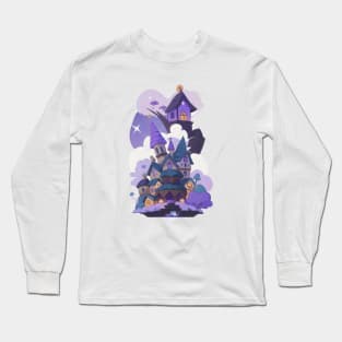 Kawaii Night Purple Clouds City Halloween Long Sleeve T-Shirt